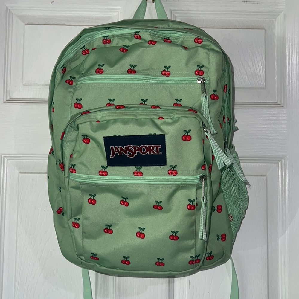 JANSPORT Cherries School Backpack Mint Green Cherry